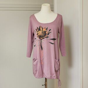 Sunflower Graphic Tunic w/ Pockets + Drawstring | Purple, Pink (ish)
